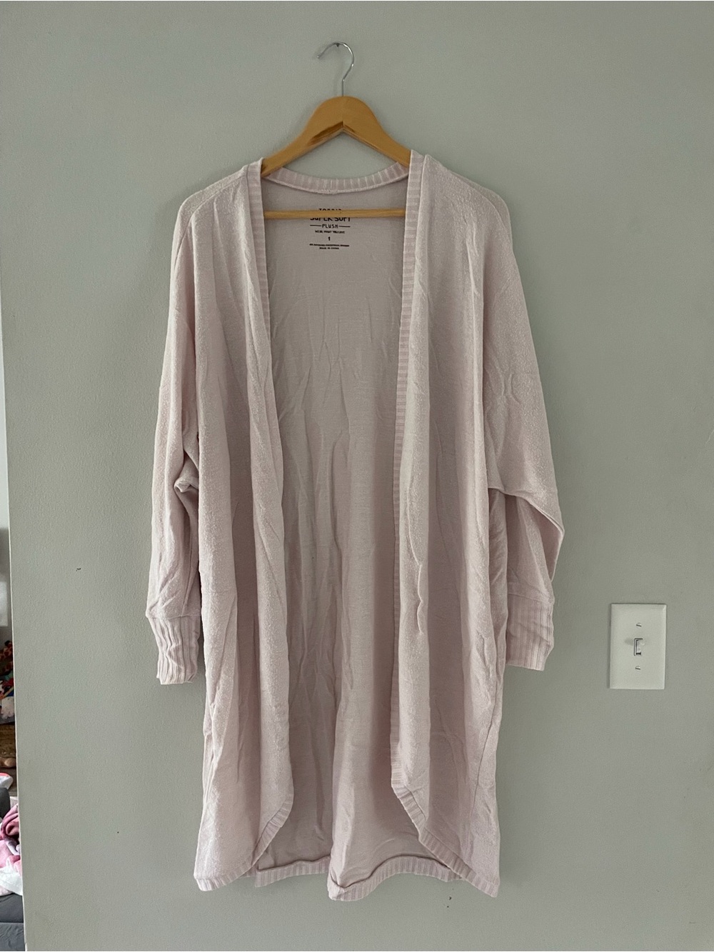 Tori’s Light Pink Open Front Cardigan/Duster Sweater